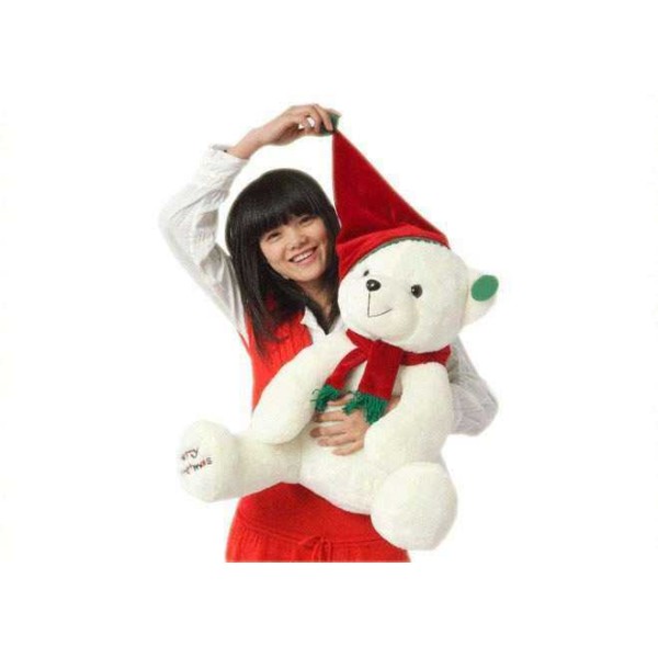 White 2 Feet Merry Christmas Teddy Bear with cap and muffler